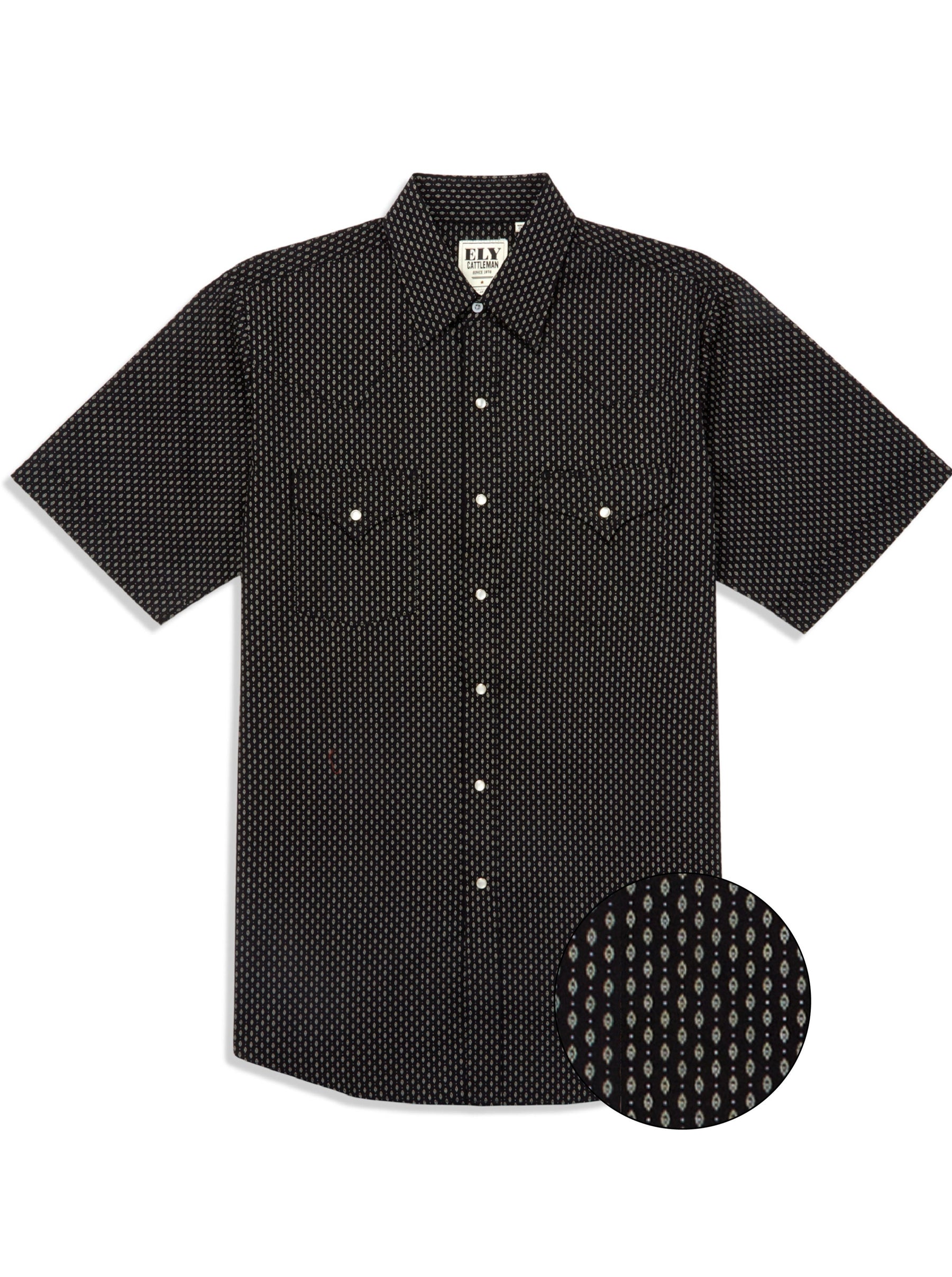 ELY CATTLEMAN Men’s Short Sleeve Western Shirt – Solid With Contrast Piping & Snap Buttons