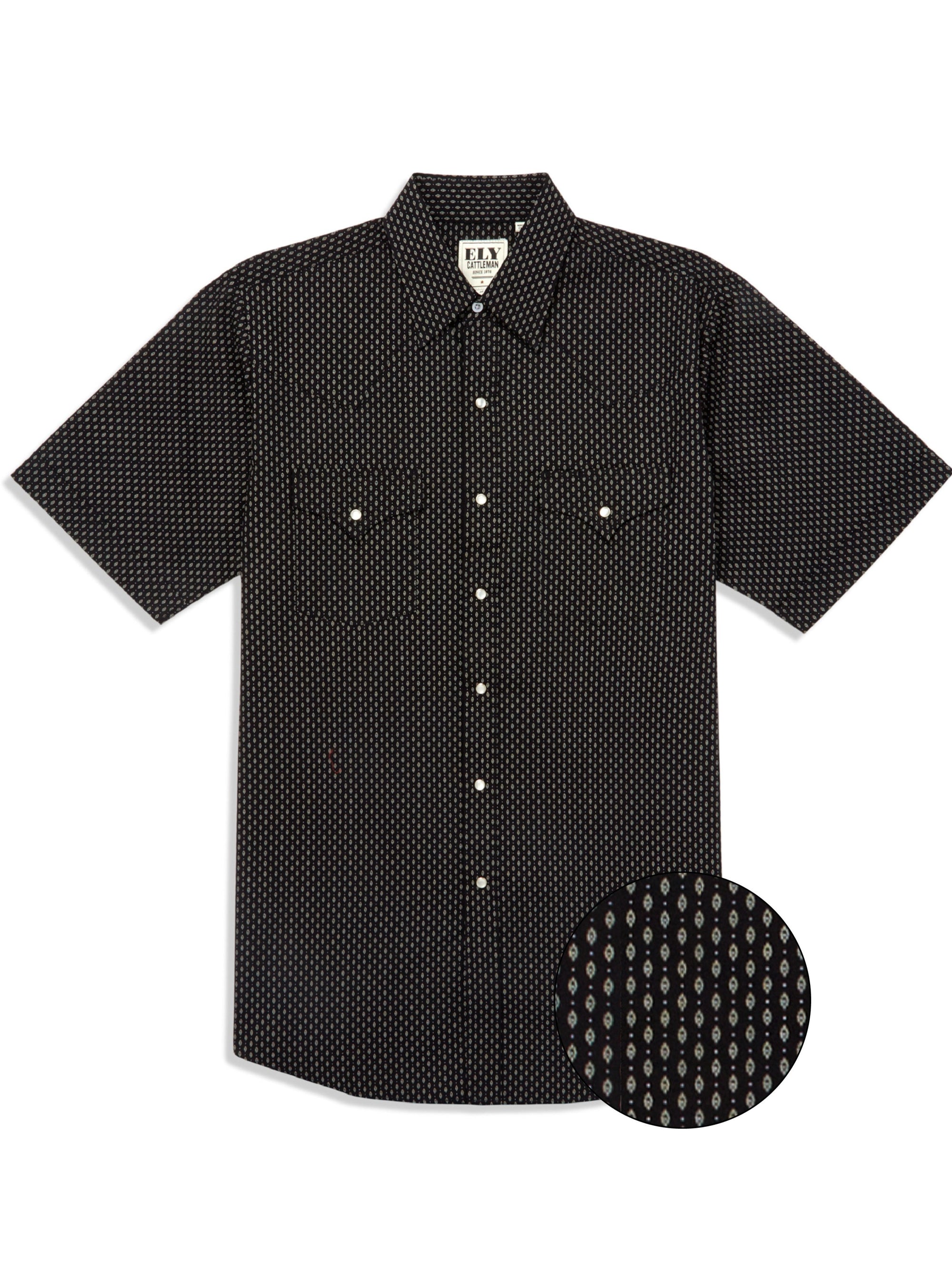 Men's Ely Cattleman Short Sleeve Mini Geo Print Western Snap Shirt - Black