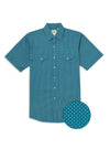 Men's Ely Cattleman Short Sleeve Mini Geo Print Western Snap Shirt- Teal