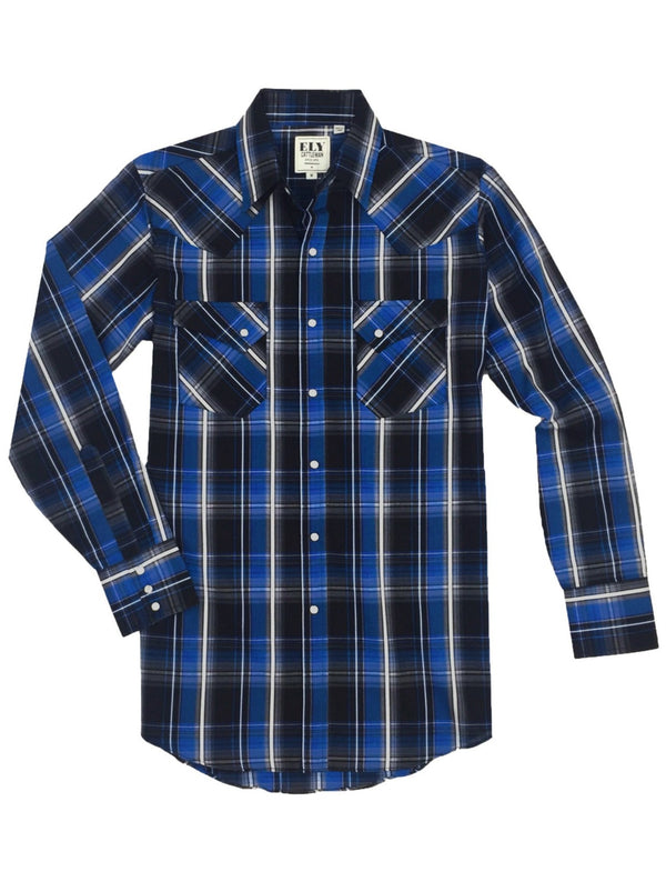 Men's Ely Cattleman Long Sleeve Textured Plaid Western Snap Shirt - Bl
