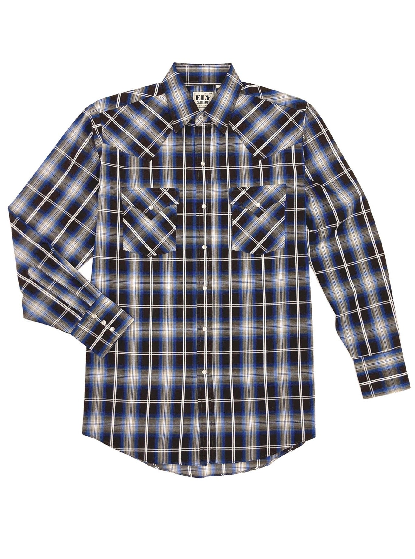 Men's Ely Cattleman Long Sleeve Textured Plaid Western Snap Shirt - Dark Blue