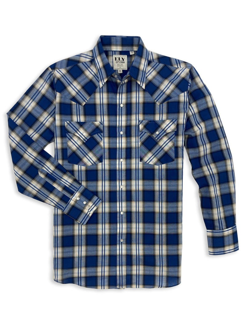 Men's Ely Cattleman Long Sleeve Textured Plaid Western Snap Shirt - Mallard