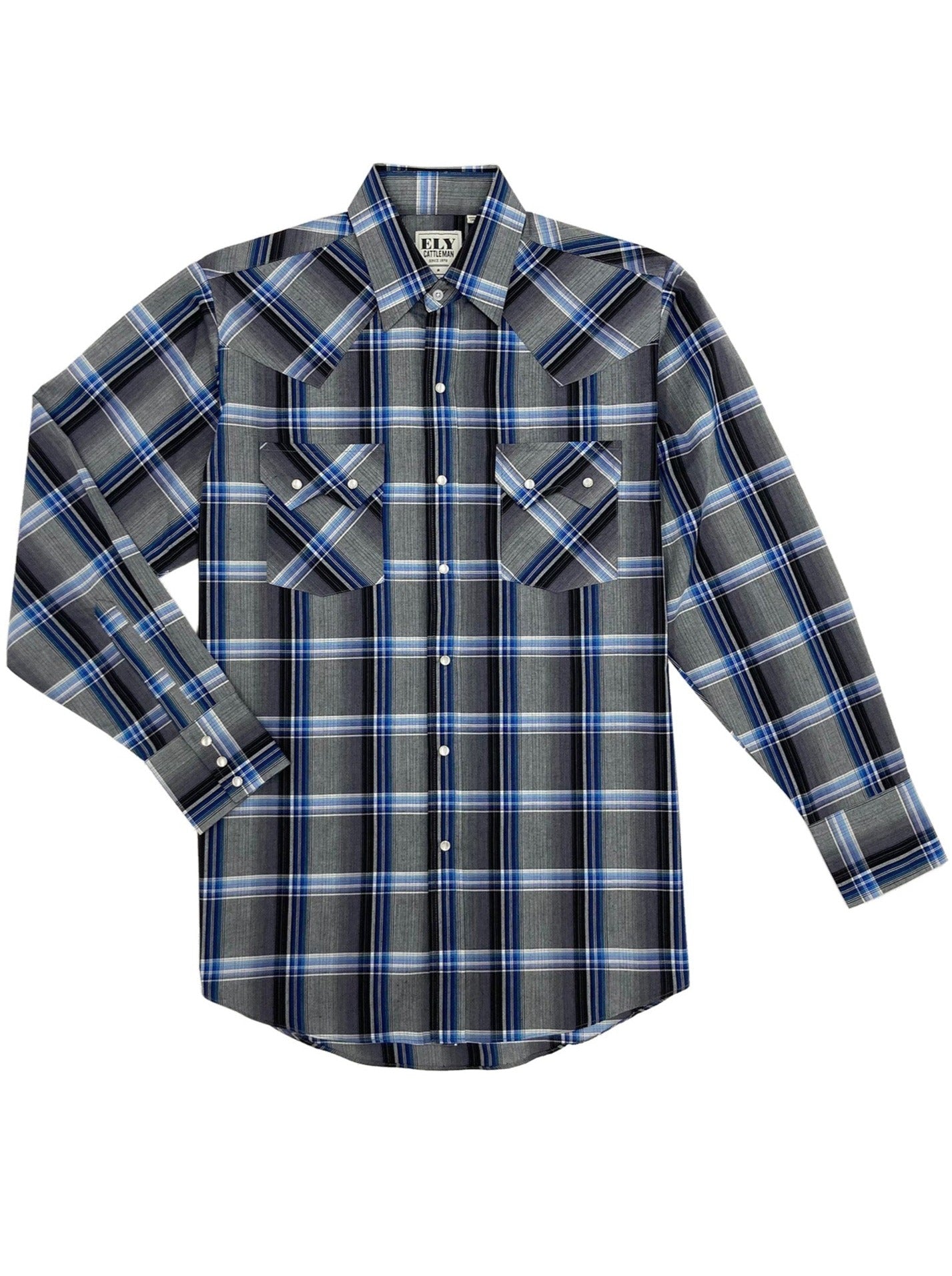 Chemise homme Ely Cattleman 3XLT plaid bleu perle à manches