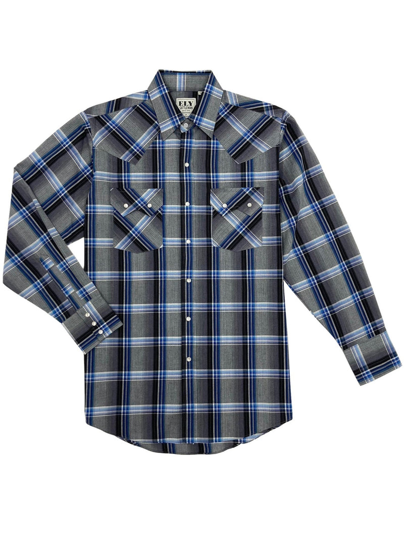 Men's Ely Cattleman Long Sleeve Textured Plaid Western Snap Shirt - Black