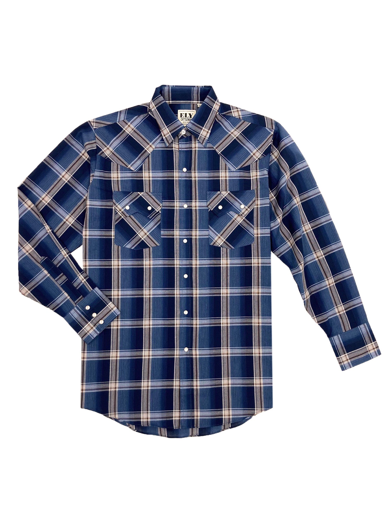 Men's Ely Cattleman Long Sleeve Textured Plaid Western Snap Shirt - Bl