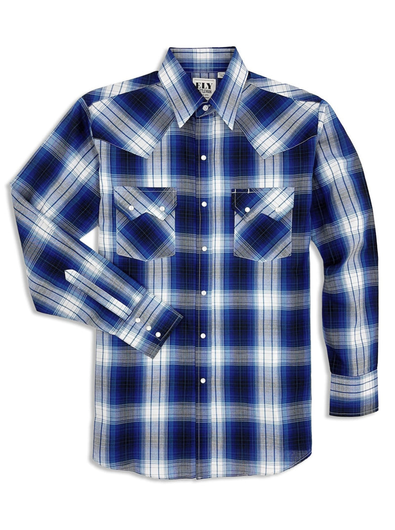 Men's Ely Cattleman Long Sleeve Textured Plaid Western Snap Shirt- Teal