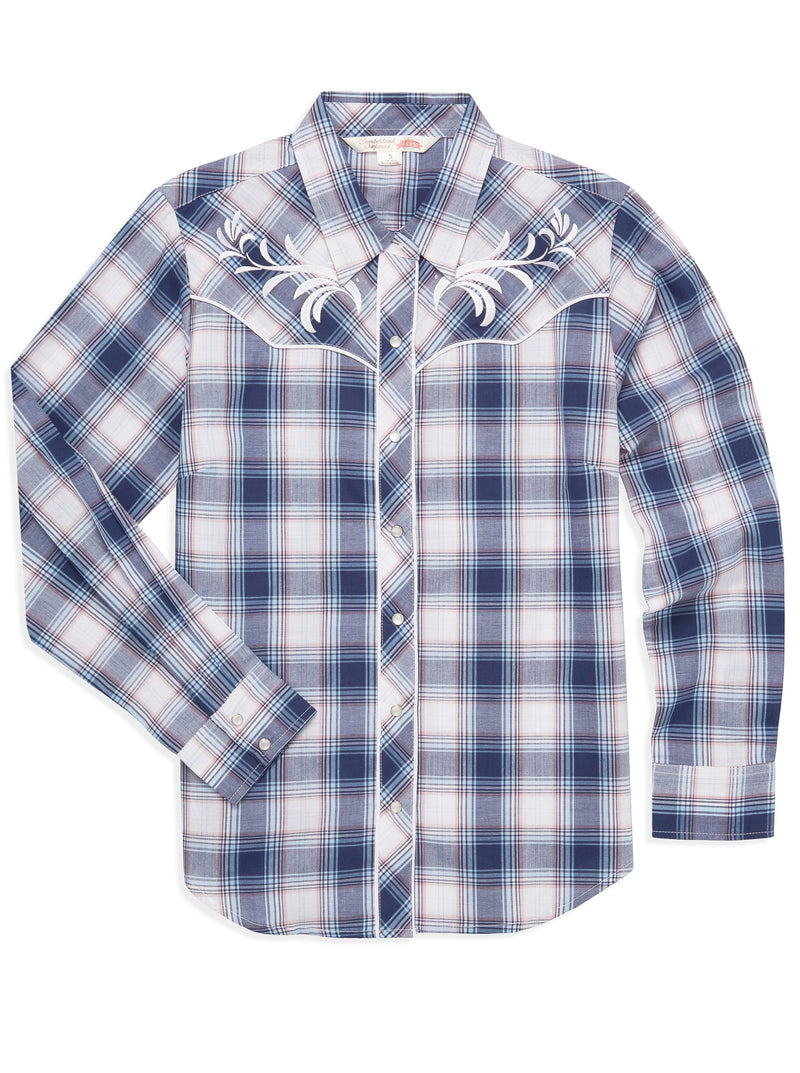 Women's Ely Cattleman Plaid Western Snap Shirt with Embroidery
