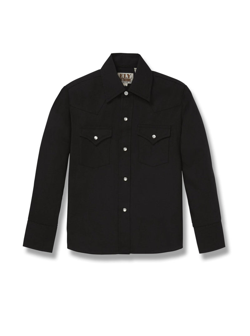 Boy's Ely Cattleman Long Sleeve Solid Black Western Snap Shirt