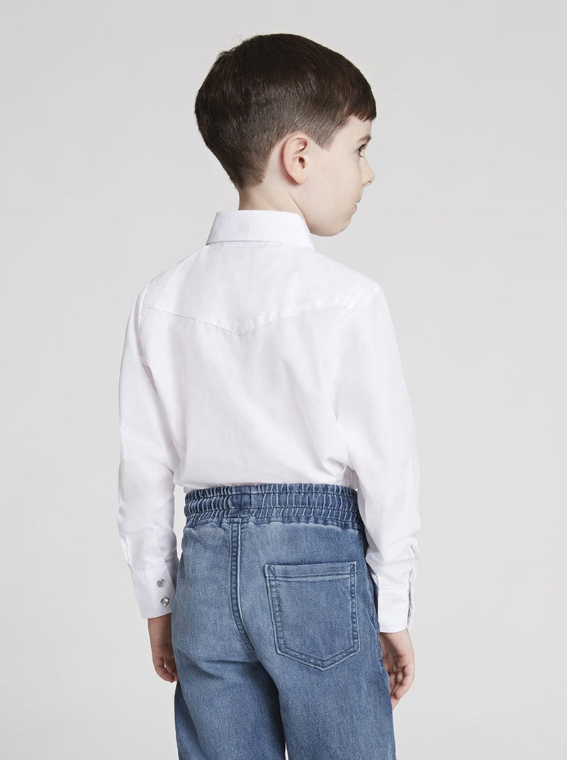 Boy's Long Sleeve Solid White Western Shirt in White