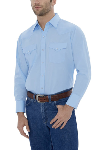 Men's Long Sleeve Solid Western Shirt in Light Blue | Ely Cattleman