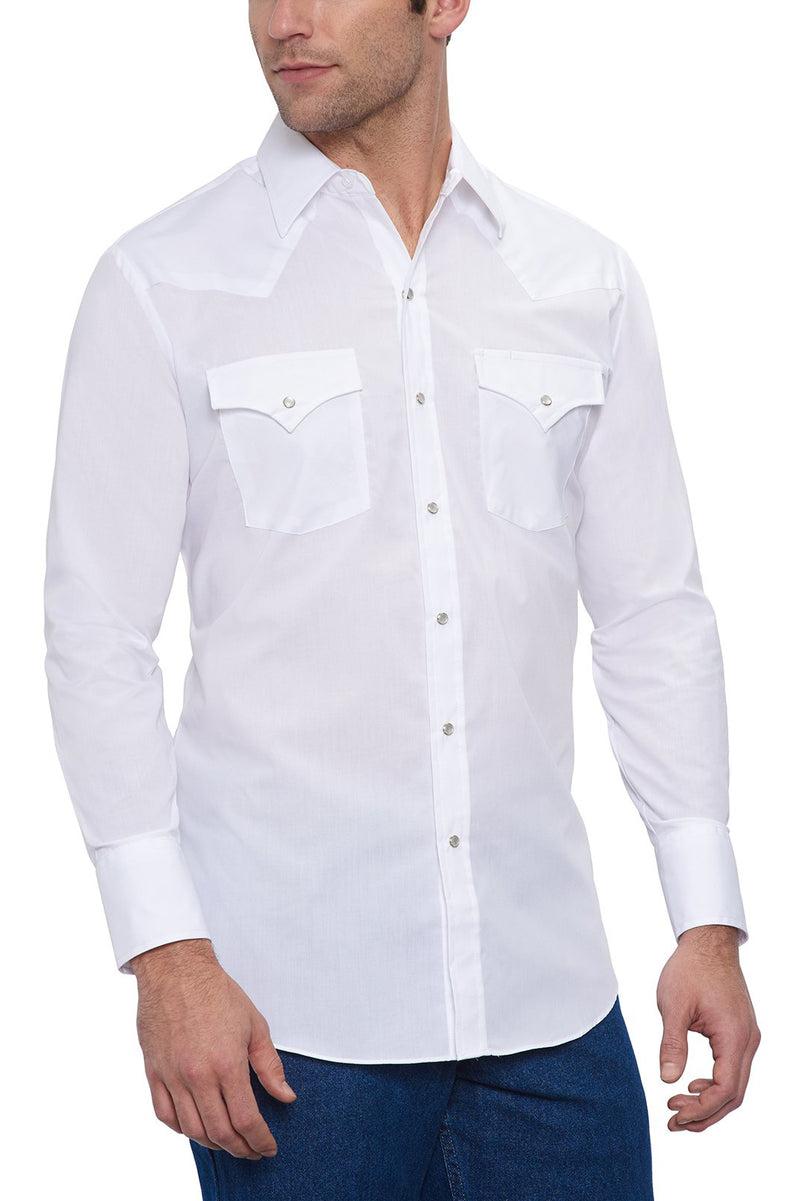 Men's Long Sleeve Solid Western Shirt in White | Ely Cattleman
