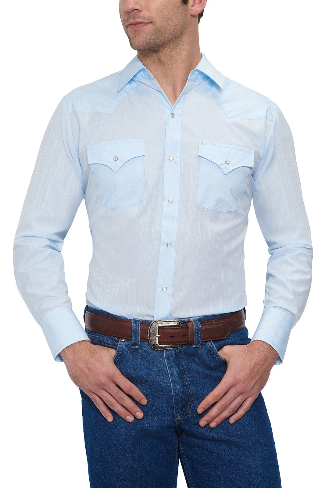 Cool Cowboy - Hand-dyed 100% cotton Western-shirt in cool top blue palette with pearl buttons.