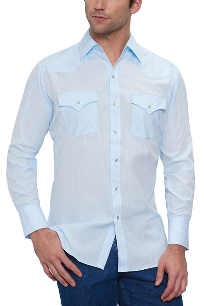 Men's Long Sleeve Tone on Tone Western Shirt in Blue | Ely Cattleman