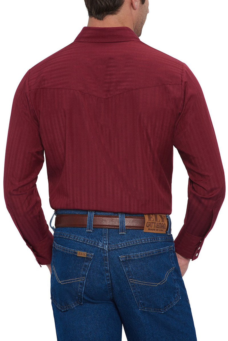 Men's Long Sleeve Tone on Tone Western Shirt in Burgundy | Ely Cattleman