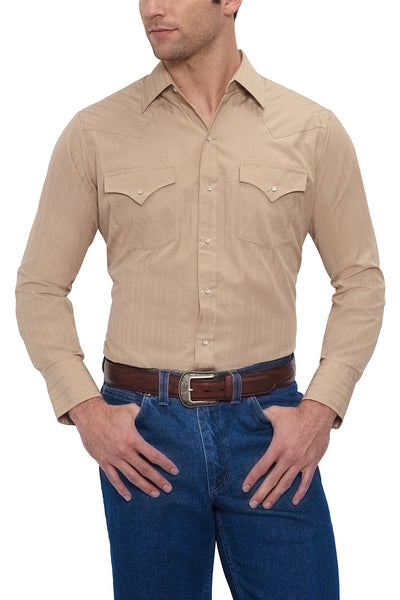 Men's Long Sleeve Tone on Tone Western Shirt in Khaki | Ely Cattleman