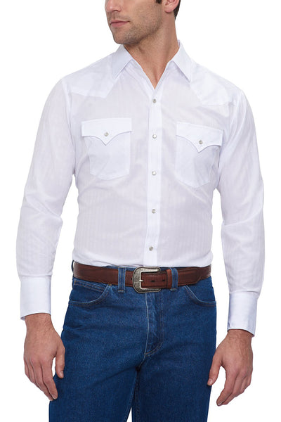 Men's Long Sleeve Tone on Tone Western Shirt in White | Ely Cattleman