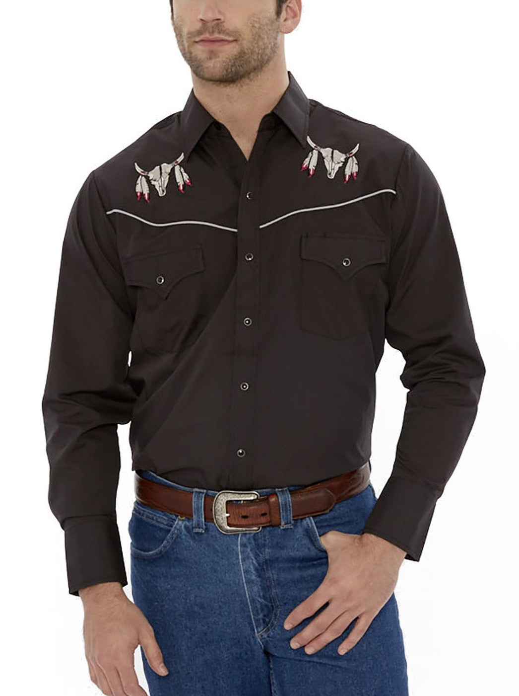Men's Ely Cattleman Long Sleeve Western Snap Shirt with Rose Embroider