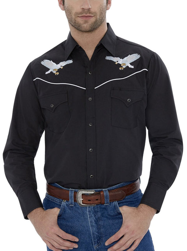 Men's Long Sleeve Western Shirt with Eagle Embroidery Black / M Men's Long Sleeve Western Shirt with Eagle Embroidery Black / M