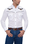 Men's Long Sleeve Western Shirt with Eagle Embroidery in White | Ely Cattleman