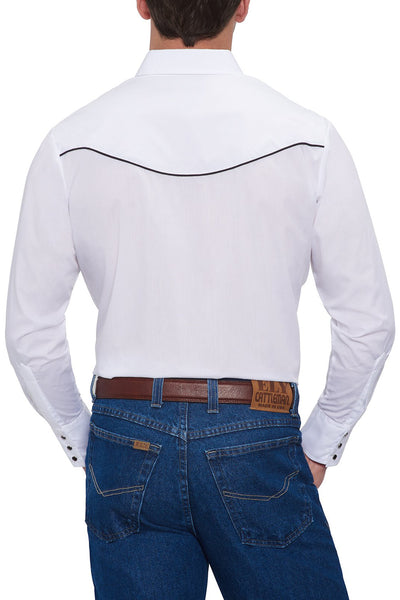 Men's Long Sleeve Western Shirt with Eagle Embroidery in White | Ely Cattleman