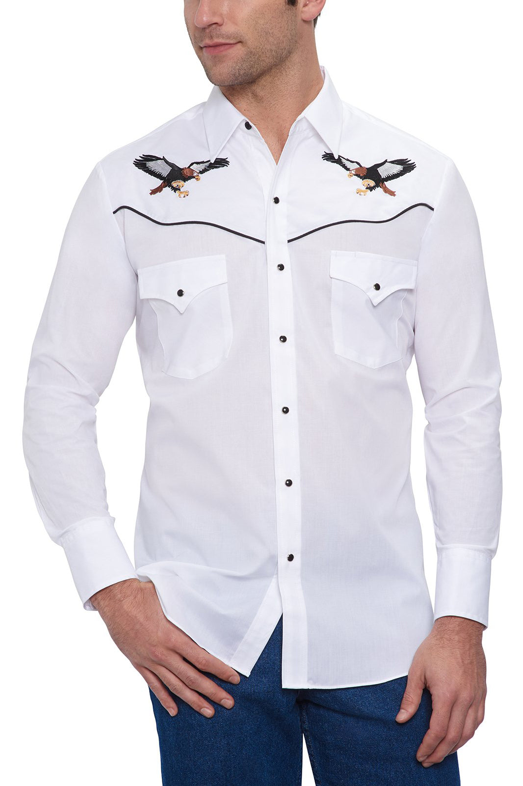 Men's Long Sleeve Western Shirt with Eagle Embroidery White / XXL Men's Long Sleeve Western Shirt with Eagle Embroidery White / XXL