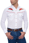 Long Sleeve Western Shirt with Red Rose Embroidery in White | Ely Cattleman