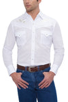 Long Sleeve Western Shirt with White Rose Embroidery in White | Ely Cattleman