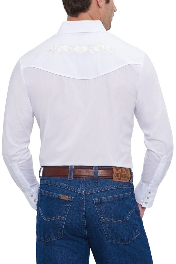 Men's Ely Cattleman Long Sleeve Western Snap Shirt with Rose Embroider