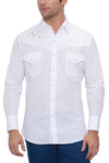 Long Sleeve Western Shirt with White Rose Embroidery in White | Ely Cattleman