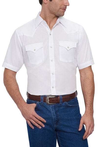 Men's Short Sleeve Solid Western Shirt in White | Ely Cattleman