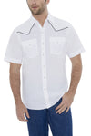 Men's Short Sleeve Solid Western Shirt with Contrast Piping in White | Ely Cattleman