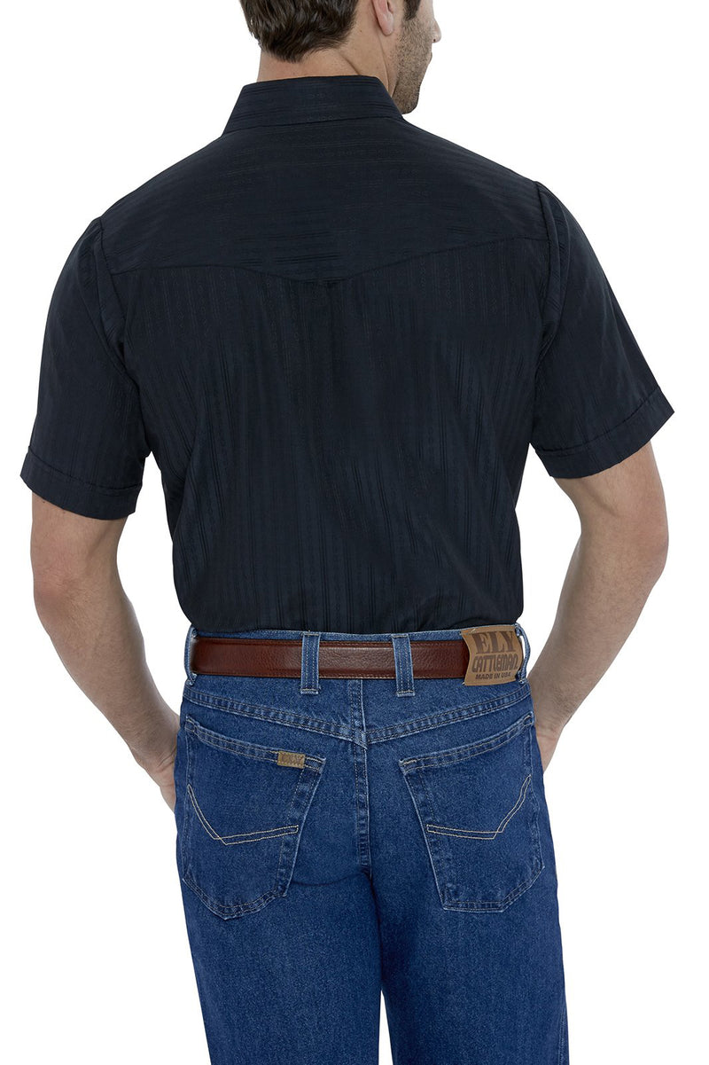 Men's Short Sleeve Tone on Tone Western Shirt in Black | Ely Cattleman
