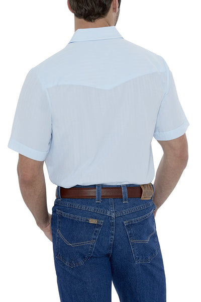 Men's Short Sleeve Tone on Tone Western Shirt in Tonal Blue | Ely Cattleman
