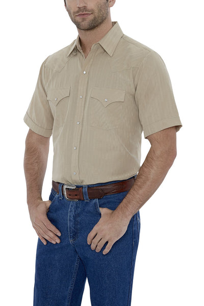 Men's Short Sleeve Tone on Tone Western Shirt in Khaki | Ely Cattleman