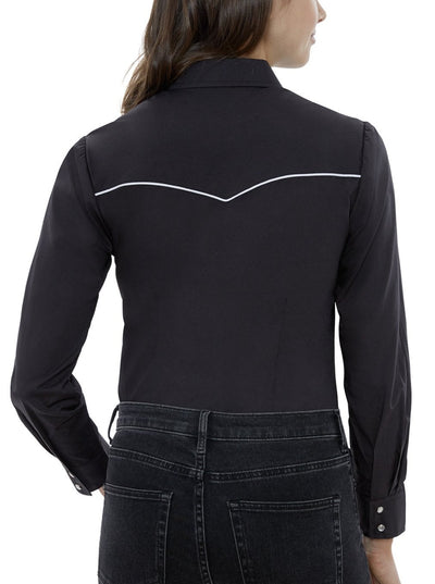 Women's Long Sleeve Western Shirt with Contrast Piping in Black | Ely Cattleman