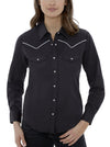 Women's Long Sleeve Western Shirt with Contrast Piping in Black | Ely Cattleman