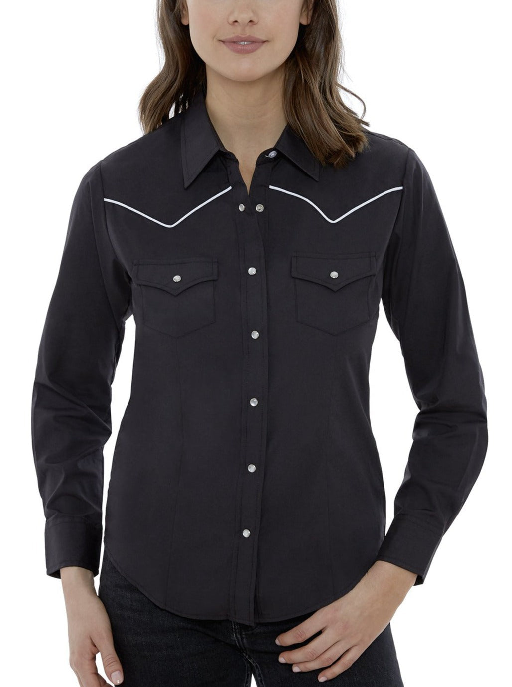 Women's Ely Walker Long Sleeve Western Snap Shirt With Contrast Piping Black / S Women's Ely Walker Long Sleeve Western Snap Shirt With Contrast Piping Black / S