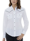 Women's Long Sleeve Western Shirt with Contrast Piping in White | Ely Cattleman